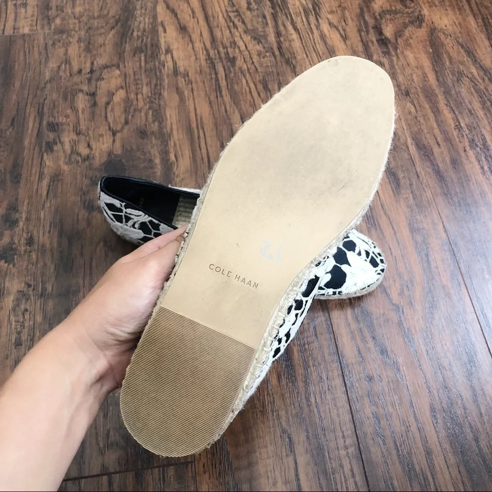 Cole Haan • Palermo lace espadrilles flats slip on loafers black leather cream